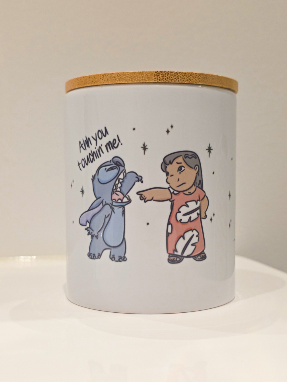 Ceramic White Lilo & Stitch Accent Jar with Bamboo Lid